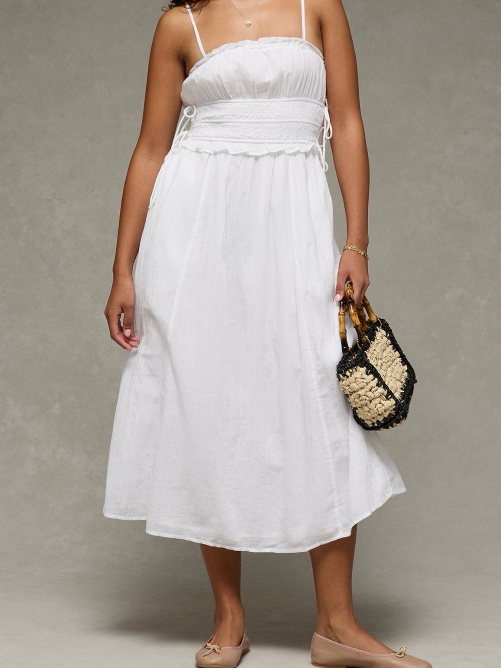 American Eagle Corded Smocking Midi Dress
